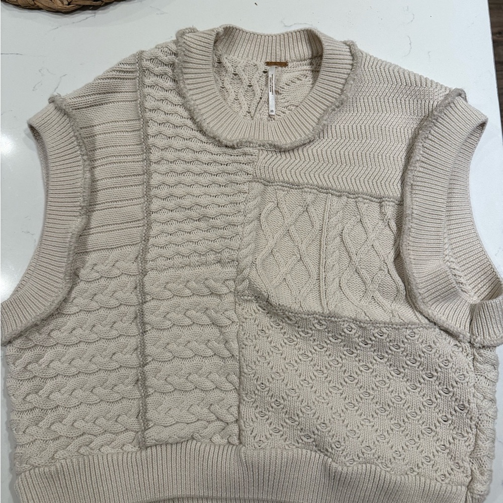 Free People Beige Patchwork Knit Sweater Vest